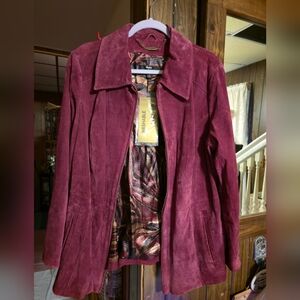 NWT Dennis Basso Burgundy/Deep Rose Washable Leather Suede Jacket 1X